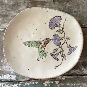 hummingbird artisan salad stoneware plate